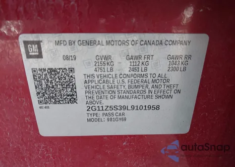 2020 Chevrolet Impala Fwd Lt z USA, uszkodzony, nr VIN 2G11Z5S39L9101958